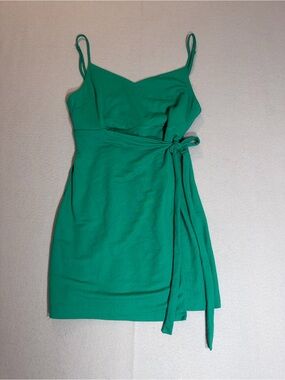 Green Wrap Tie Mini Dress Spaghetti Strap Wedding Guest Party Dress Size 4